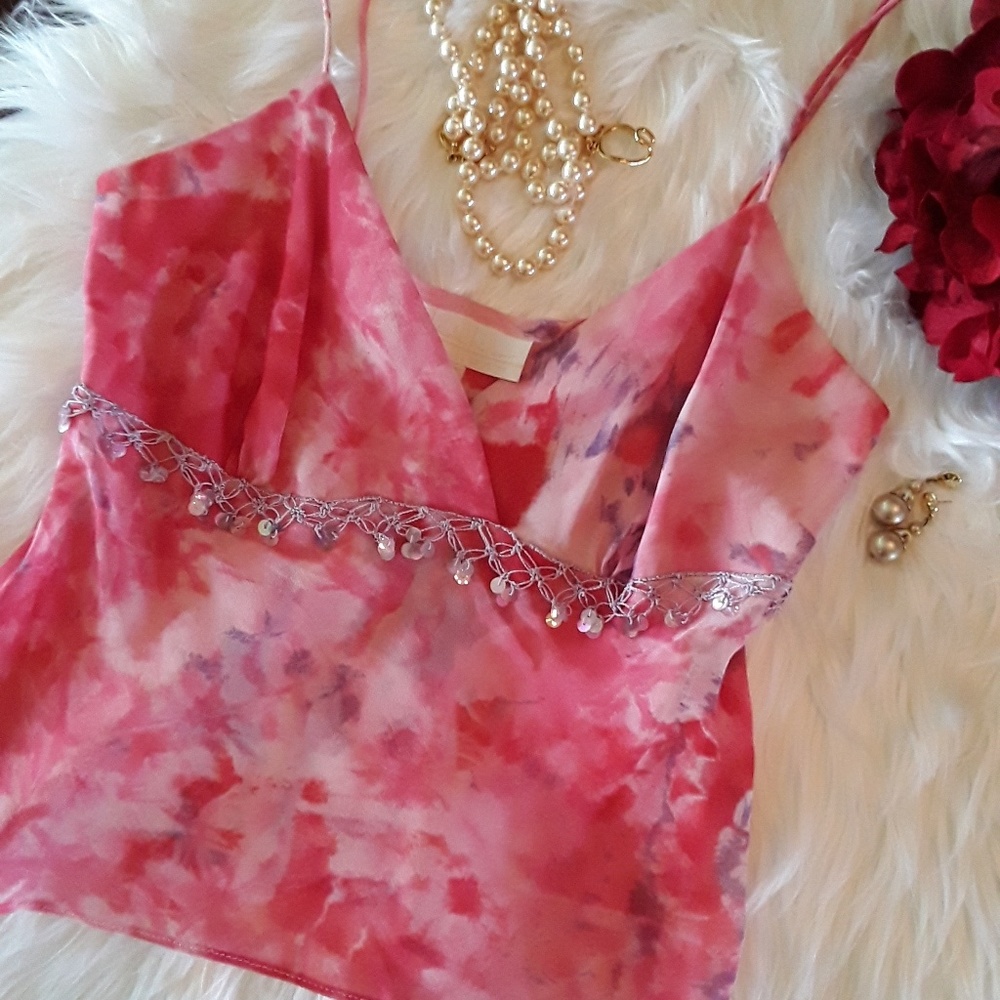 Pink Chiffon Tye Dye Shell with Sequin Accents
